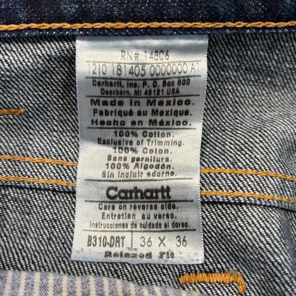 Carhartt B310DRT Jeans Men’s 36x36 Relaxed Fit Dark Wash Bootcut Work Pants Tall - Picture 9 of 10